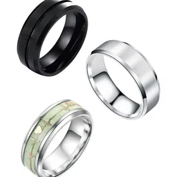 MEENAZ Unisex Set Of 3 Silver-Plated Textured Finger Rings-picture-18