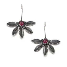 Anouk Women Red Oxidized Artificial Stones Floral Silver-Plated Ethnic Drop Earrings image 4