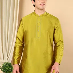 TATTVA Mandarin Collar Thread Work Straight Short Kurta-image-26