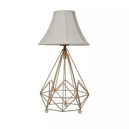 Fos Lighting Golden Metal Wire Cage Diamond Pyramid Bedside Table Lamp with Fabric Bell Shade-picture-20