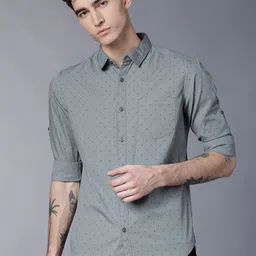 HIGHLANDER Men Green Slim Fit Printed Casual Shirt-image-92
