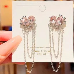DressBerry Pinkish Stone Floral Drop Earrings-image-19
