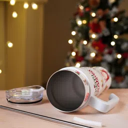 Little Surprise Box LLP White Santa Vaccum Insulated Tumbler With Lid & Straw - 1.2 L image 2
