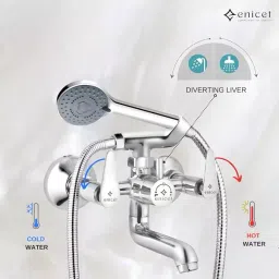 Enicet Brass Chrome Finish Wall Mixer with Crutch & Handshower, BH123HS image 4