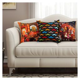 Sej By Nisha Gupta Abstract Premium 16 By 16 Cushion Covers Pack Of 3 - Multicolor-picture-27