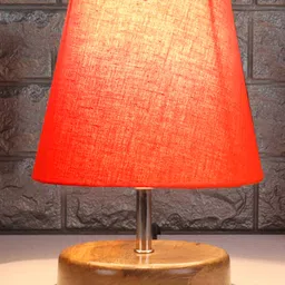 Devansh Orange cotton Round Natural Wood Table Lamp-picture-14
