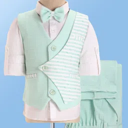 Robo Fry Woven Full Sleeves Striped 3 Piece Party Suit With Bow - Light Green-picture-11