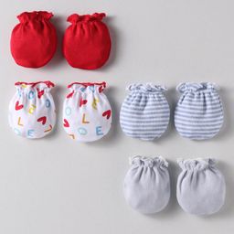Ben Benny Interlock Knit Mittens with Stripes Text Prints Pack of 4 - Red Grey & White-picture-47