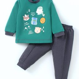 Zero Interlock Knit Full Sleeves Animal Printed T-Shirt & Joggers Set - Green & Charcoal Grey-picture-19