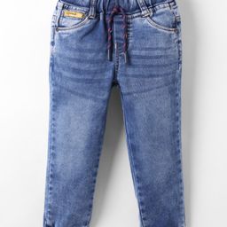 Olio Kids Woven Full Length Solid Denim Jeans - Light Blue-picture-3
