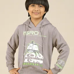 Kidsville Full Sleeves ISRO Space Theme Printed Hooded Sweatshirt - Grey-image-35
