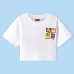 Babyhug Terry Knit Half Drop Shoulder Sleeves T-Shirt with Tropical Theme Print - White-picture-35