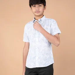 CRIMSOUNE CLUB Cotton Half Sleeves Abstract Printed Shirt - Blue-picture-19