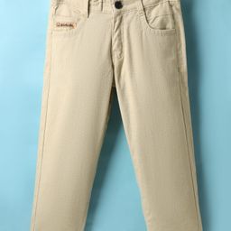 Olio Kids Cotton Woven Full Length Solid Color Trouser - Beige-picture-25