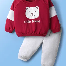 Doodle Poodle 100% Cotton Knit Raglan Sleeves T-Shirt & Lounge Pant Set With Animal Print & Cut & Sew Design - Maroon-picture-28