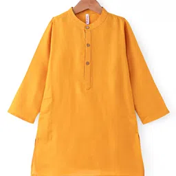 Babyhug Full Sleeves Solid Kurta Pyjama Set with Printed Jacket - Mustard image 2