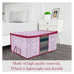 Kuber Industries Underbed Storage BagNon-Woven Carry Print Blanket CoverRazai CoverDuvet Cover Transparent Window & HandleLargePack of 2,Maroon, image 2