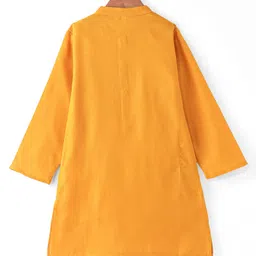 Babyhug Full Sleeves Solid Kurta Pyjama Set with Printed Jacket - Mustard image 3
