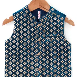 Babyhug Full Sleeves Solid Colour Kurta Payjama Set with Sequenced Embroidered Jacket -Beige image 3