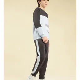 Lil Tomatoes Fleece Knit Full Sleeves Colour Blocked Light Winter Sweatshirt With Joggers Set - Charcoal Grey image 4