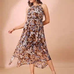 all about you Floral Print Halter Neck Chiffon Fit & Flare Midi Dress-image-25