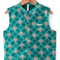 Babyhug Full Sleeves Solid Kurta Pyjama Set with Printed Jacket - Mustard image 4