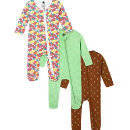 The Mom Store Infants Pack of 3 Printed Pure Cotton Sleepsuits-picture-29