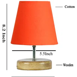 Devansh Orange cotton Round Natural Wood Table Lamp image 5