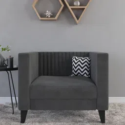 casacraft from pepperfry Alejandro Velvet 1 Seater Sofa In Carbon Grey Colour image 1