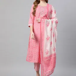 Vbuyz Women Pink Bandhani Printed Pure Cotton Kurta with Palazzos & With Dupatta-picture-35