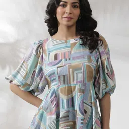 W Geometric Printed Puffed Sleeves Top-picture-35