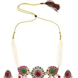 Shining Jewel - By Shivansh Gold-Plated Cubic Zirconia StuddedJewellery Set-image-34