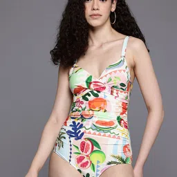 NEXT Tropical Print Shaping Tummy Control Ruched Swim Bodysuit-picture-23