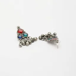 Moedbuille Silver-Plated Oxidised Ghungroo-Studded Meenakari Jewellery Set image 2