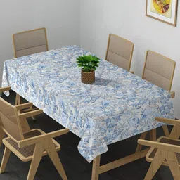 Arrabi Cream-Coloured & Blue Floral Printed 8-Seater Table Cover image 1