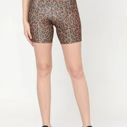 Silvertraq Women Brown Animal Printed Mid-Rise Sports Shorts-picture-21
