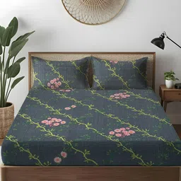 WEAVE AND DECOR Grey Printed Pure Cotton 300 TC Super King Bedsheet Set 1.98 x 1.98 m-picture-28