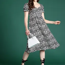 DressBerry Printed Puff Sleeves Fit & Flare Midi Dress-picture-18