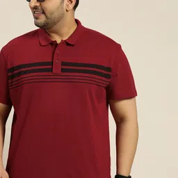 Sztori Men Plus Size Red & Black Pure Cotton Striped Polo Collar T-shirt-picture-52