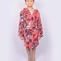 SPACES Boys Printed Pure Cotton 380 GSM Hooded Bath Robe With Belt-image-17