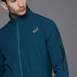 ASICS Men Teal Blue Solid Lightweight Sporty Running Jacket with Print Detail-picture-30