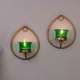 Homesake Set of 4 Gold-Toned & Green Candle Holders With Free T-light Candles-image-73