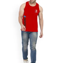 SLOWLORIS Pack Of 2 Printed Combed Cotton Gym VestsVSL26 CMB(CHS BLACK)(ADV RED) image 4