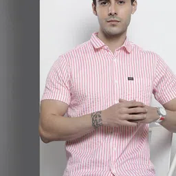 The Indian Garage Co Men Pink Comfort Striped Regular Fit Cotton Casual Shirt-picture-19