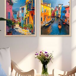 Kotart Brown & Blue 2 Pieces Streets Printed Wooden Wall Arts-picture-4