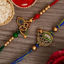 eCraftIndia Set of 2 Om & Peacock Designer Religious Rakhis with Roli Chawal-picture-46