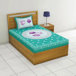 MILAAV Turquoise Blue Floral 144 TC Single Bedsheet with 1 Pillow Covers-picture-22