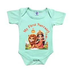Cute Pals Infants My First Navratri Durga Puja Printed Cotton Envelope Neck Bodysuit image 4