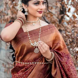 CaniBani Woven Design Zari Silk Blend Handloom Banarasi Saree image 5