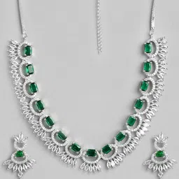 MANSIYAORANGE Rhodium-Plated CZ Studded Jewellery Set-image-9